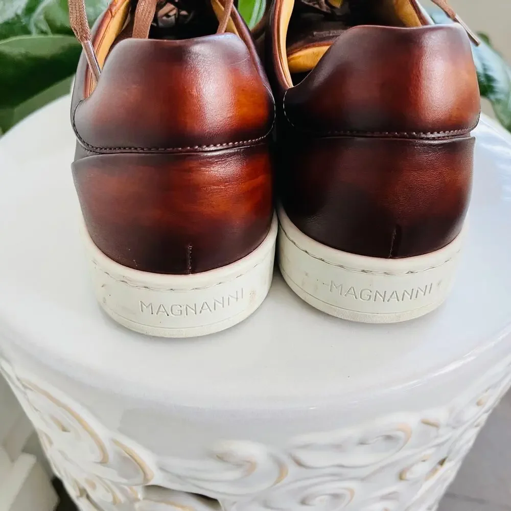 Magnanni Elonso Low Top Sneaker 8.5 Tobacco Leather Lace Up Fashion Mens Casual